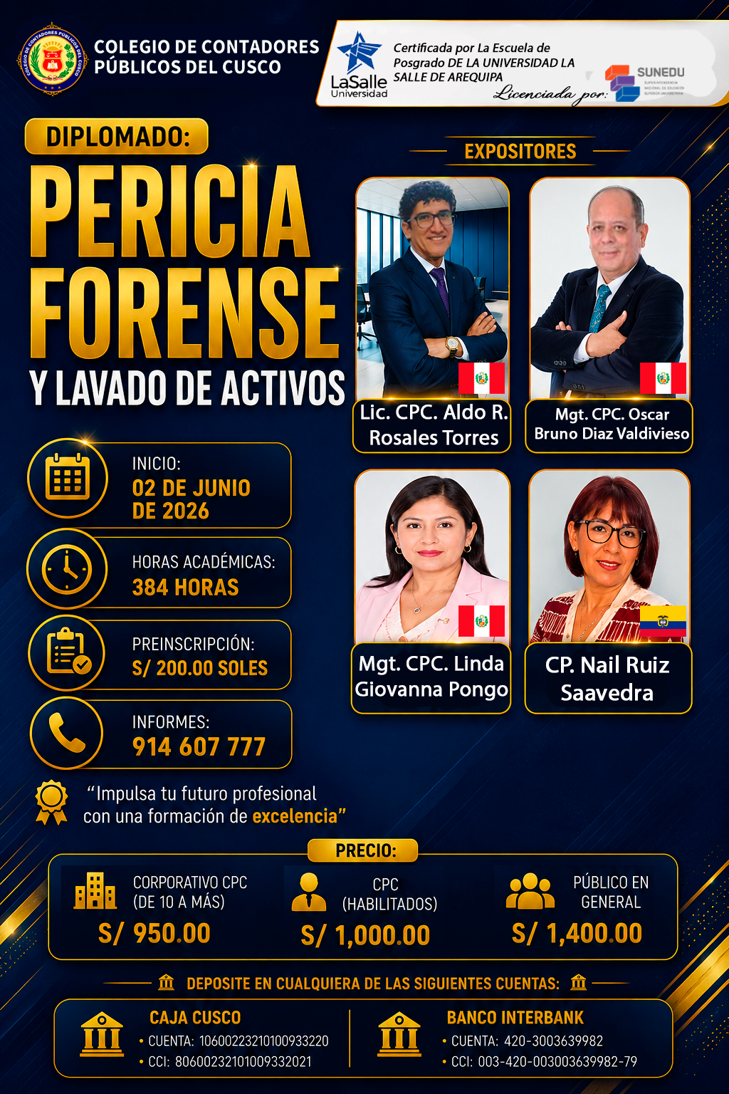 Flyer: 🔥 DIPLOMADO EN PERICIA FORENSE Y LAVADO DE ACTIVOS 🔥