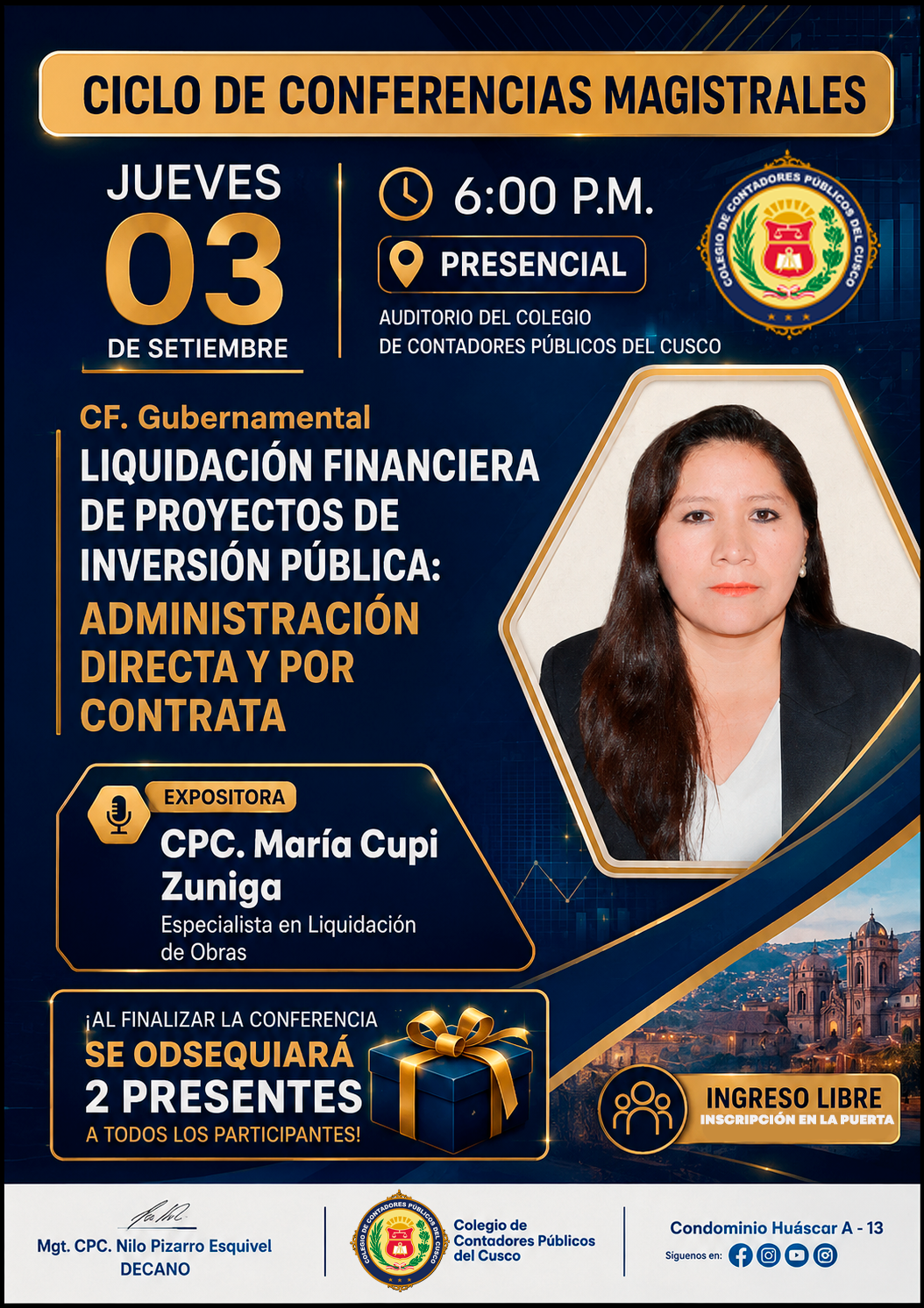 Flyer: “Liquidación Financiera de Proyectos de Inversión Pública: Administración Directa y por Contrata