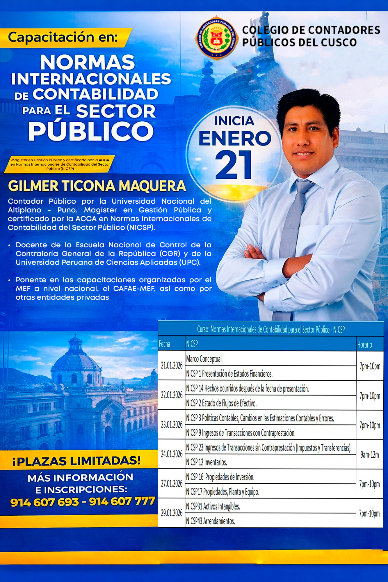 horario del curso de Capacitación en Normas Internacionales de Contabilidad para el Sector Público – NICSP