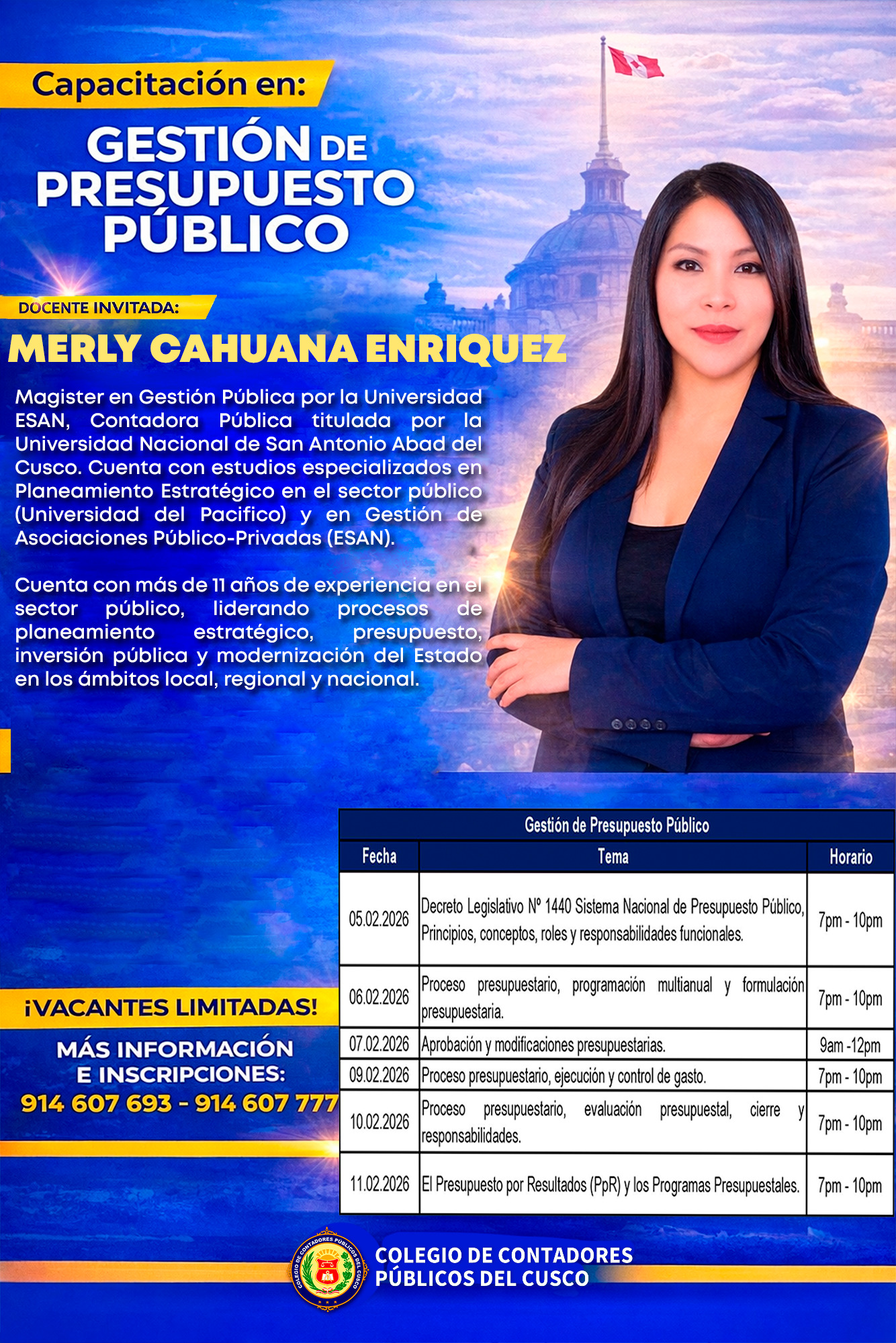 horario del curso de Capacitación Gestión de Presupuesto Público