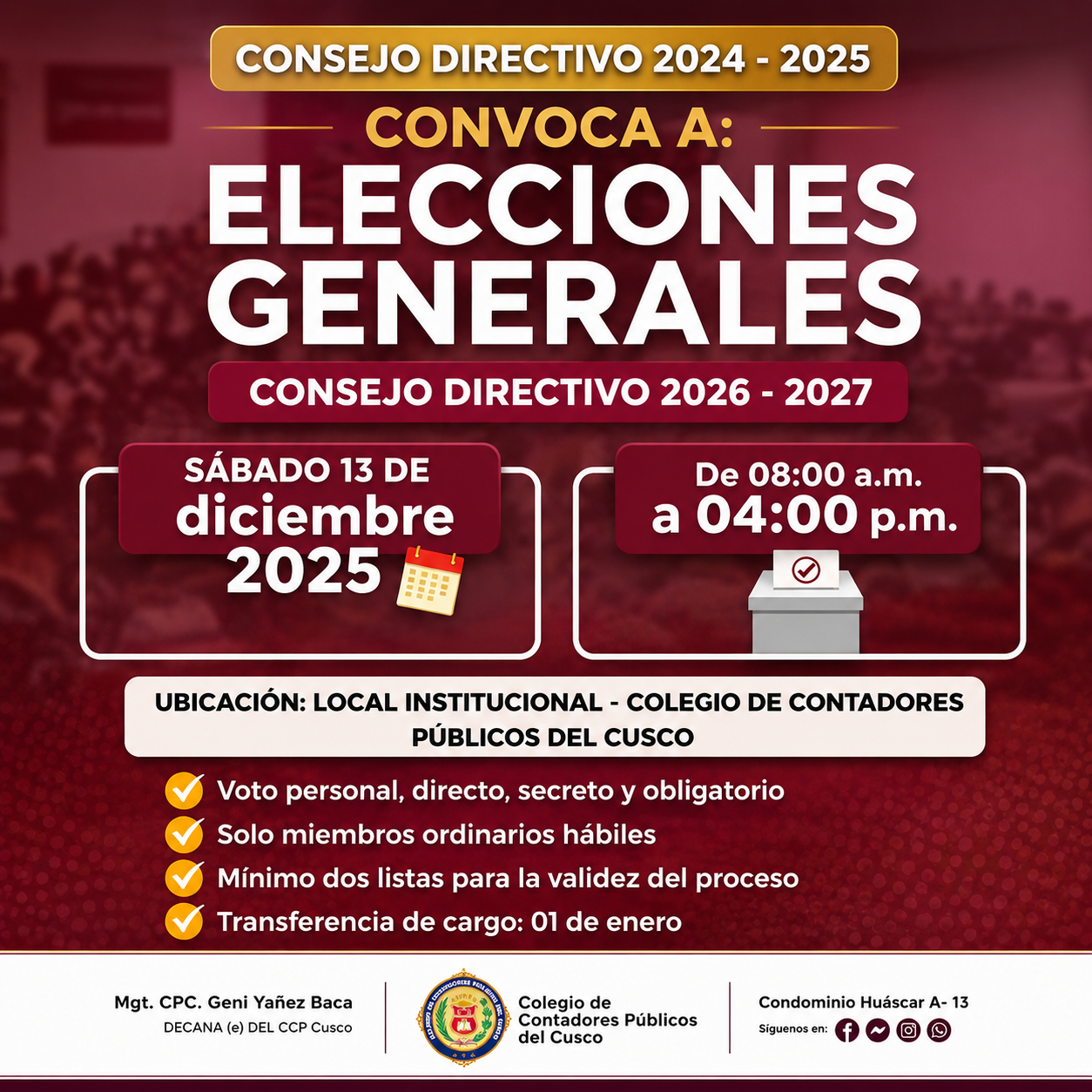 COMUNICADO OFICIAL – ELECCIONES DEL CONSEJO DIRECTIVO 2026–2027