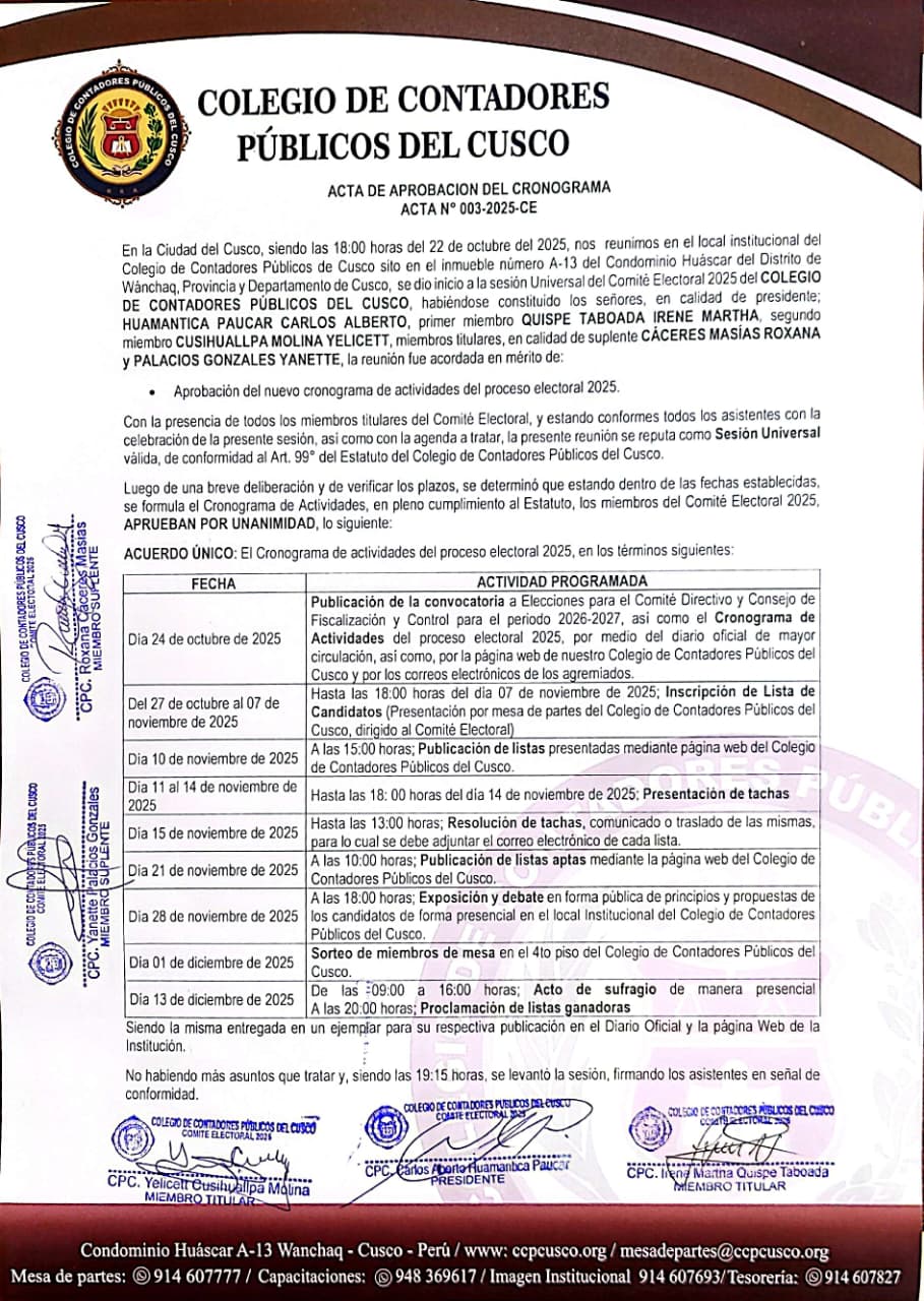 Cronograma de Actividades del Proceso Electoral 2025